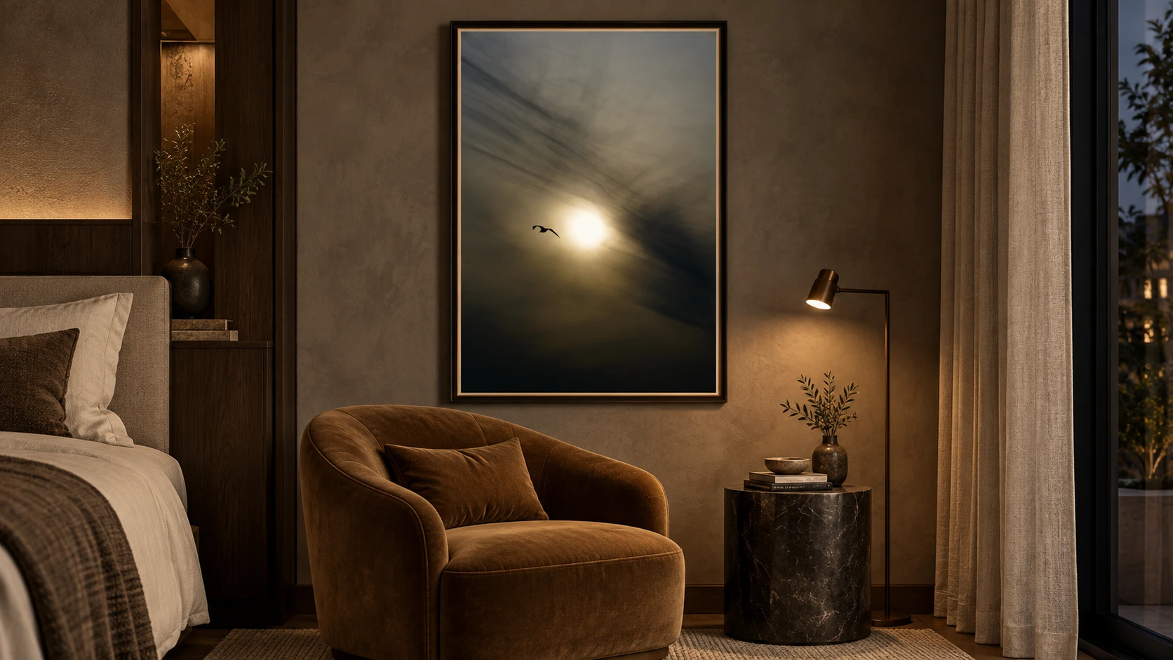 Bird Sun by Jared Weinryt, shown in an interior visualization